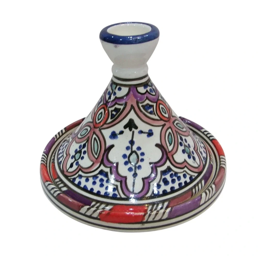Serghini Safi Moroccan Mini Tagine Hand Painted Ceramic Spice Dish Multicolor